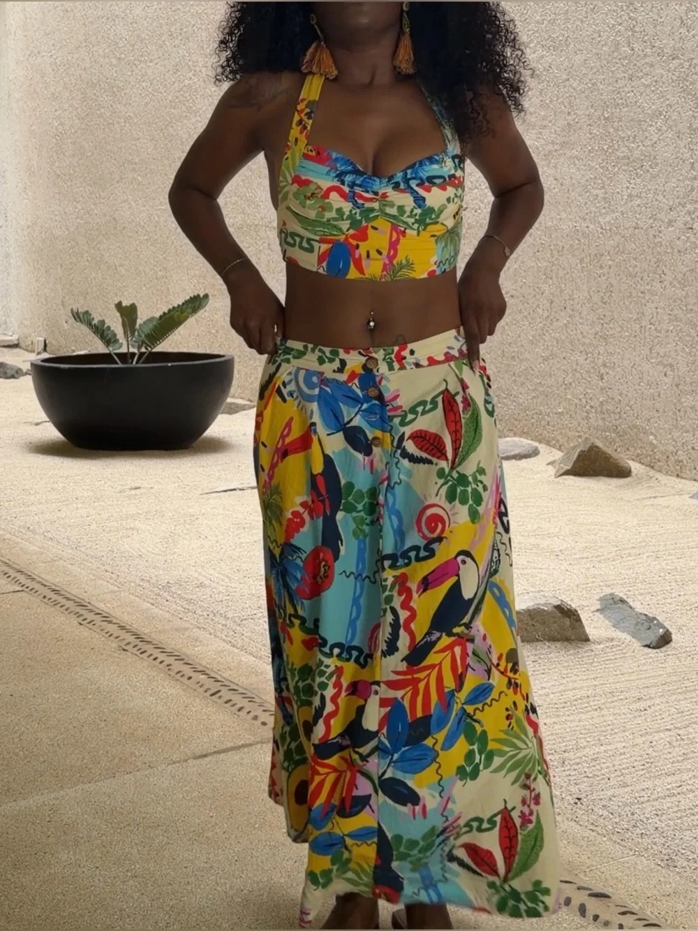 Zara Tropical Floral Print Crop Top & Maxi Skirt Set - Picture 11 of 15